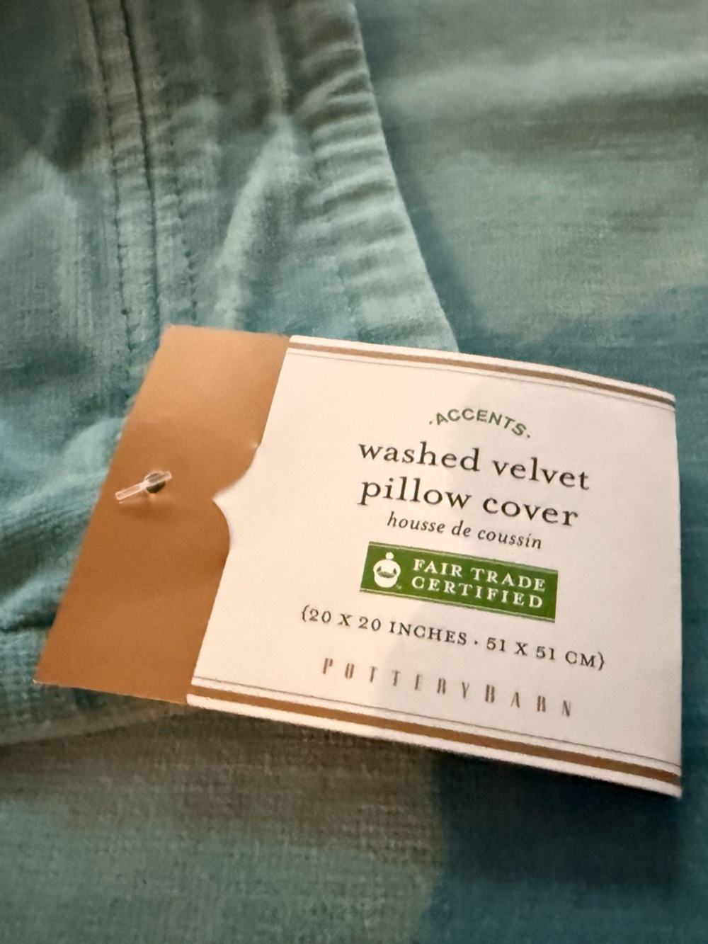 New Rare Pottery Barn Washed Velvet Pillow Cover in Peacock Teal Blue, 20”
